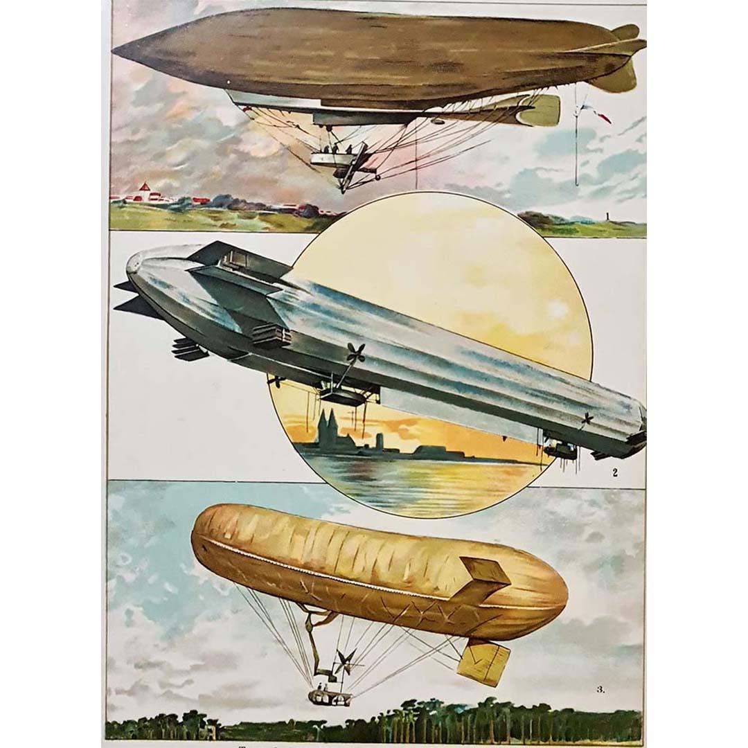 Oriignal poster produced around 1950 - Air conquest by dirigible balloons For Sale 1