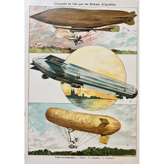 Affiche Oriignal produite vers 1950 - Conquête aérienne par ballons dirigibles