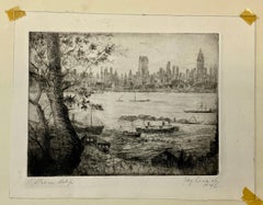 Oscar Alf "New York City Skyline" Pencil Signed Etching C.1930s