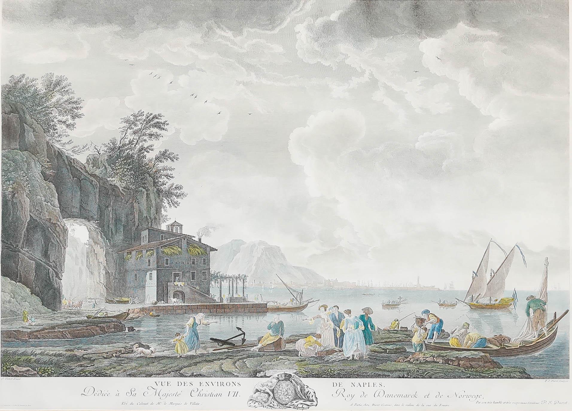 P. Duret d'après Claude-Joseph Vernet  - Gravure du XIXe siècle, Vue de Naples - Print de Unknown