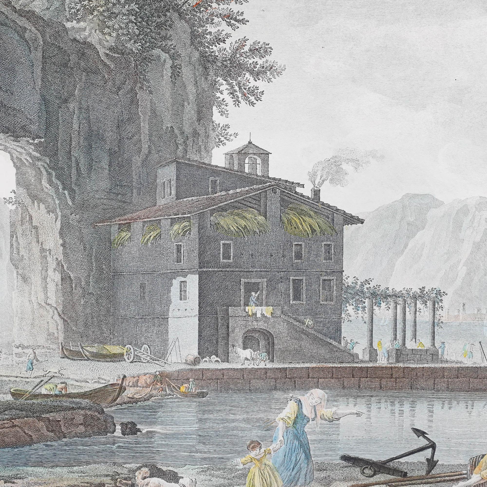 P. Duret d'après Claude-Joseph Vernet  - Gravure du XIXe siècle, Vue de Naples - Gris Figurative Print par Unknown