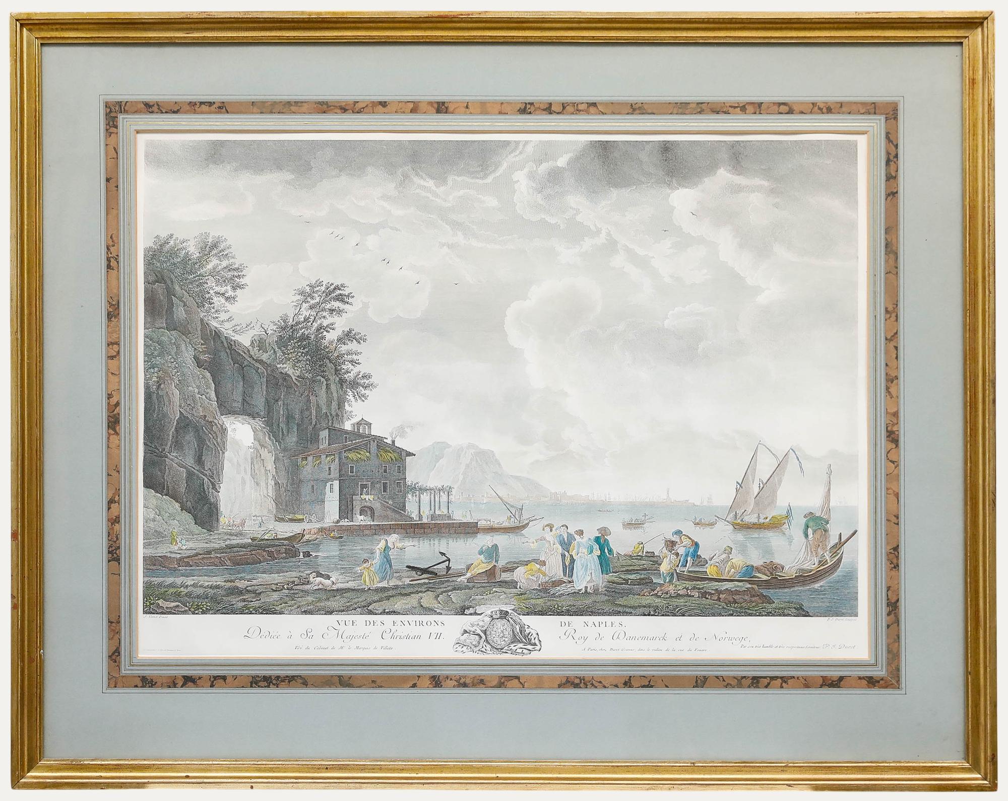 Figurative Print Unknown - P. Duret d'après Claude-Joseph Vernet  - Gravure du XIXe siècle, Vue de Naples