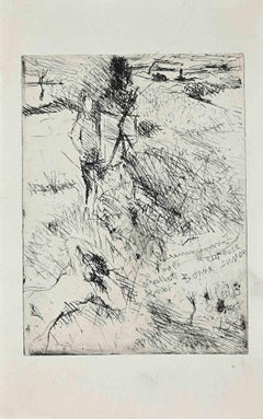 Painter in the Fields with his Model - Original Etching - 1960