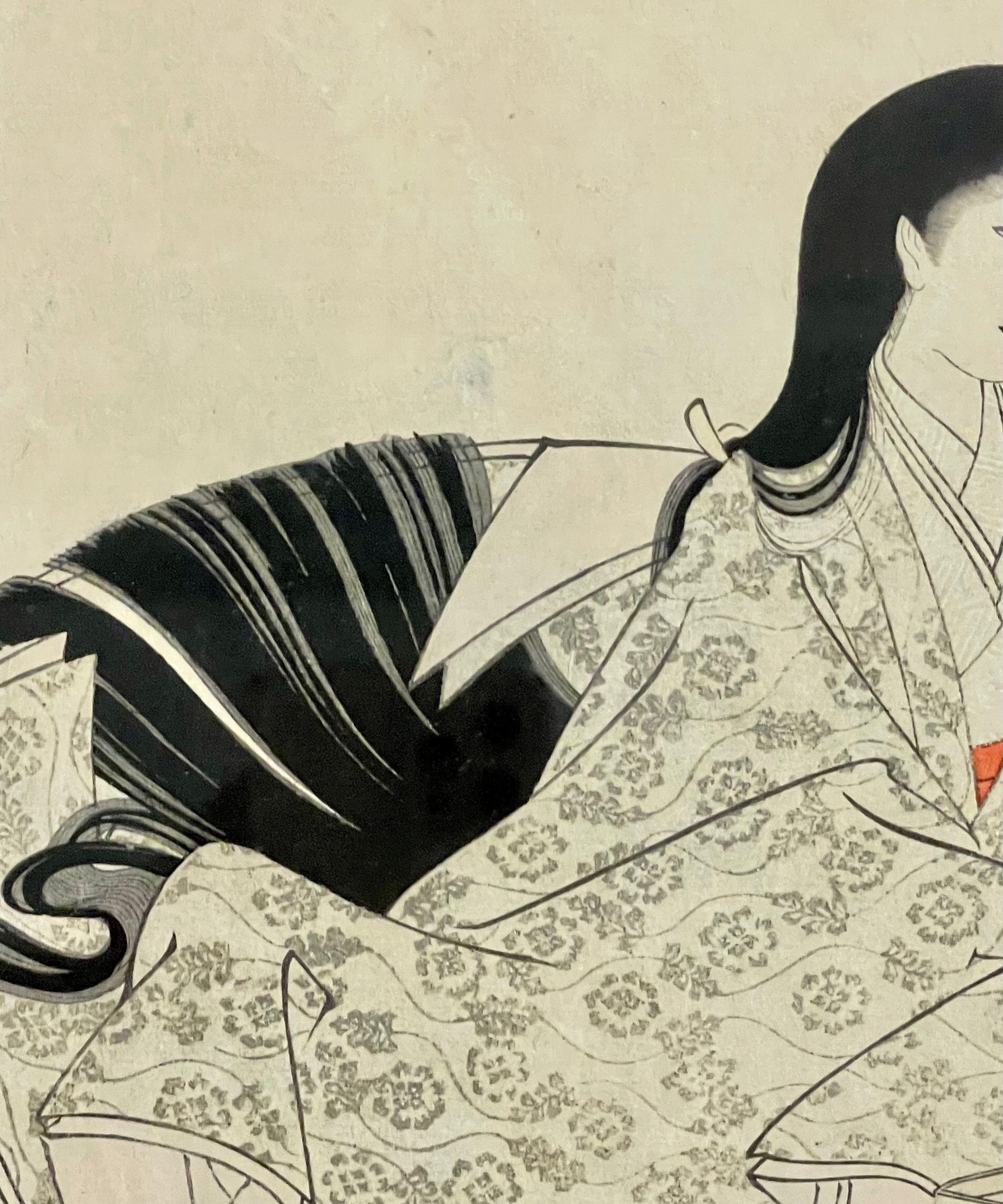 Pair Japanese Woodblock, Matted, Custom Ebony Frames For Sale 7