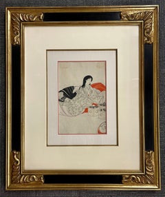 Pair Japanese Woodblock, Matted, Custom Ebony Frames