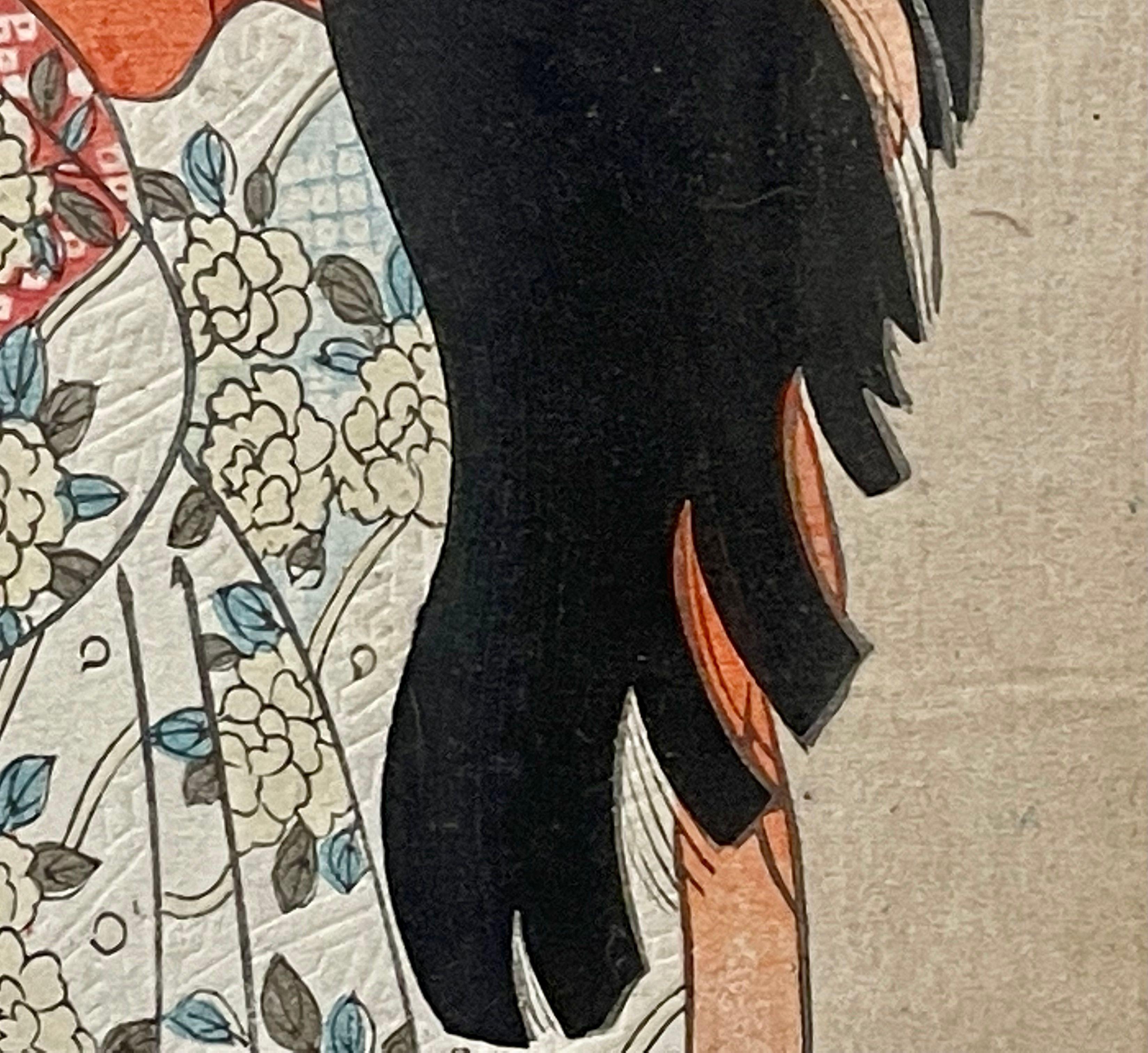 Pair Japanese Woodblock, Matted, Custom Ebony Frames For Sale 1