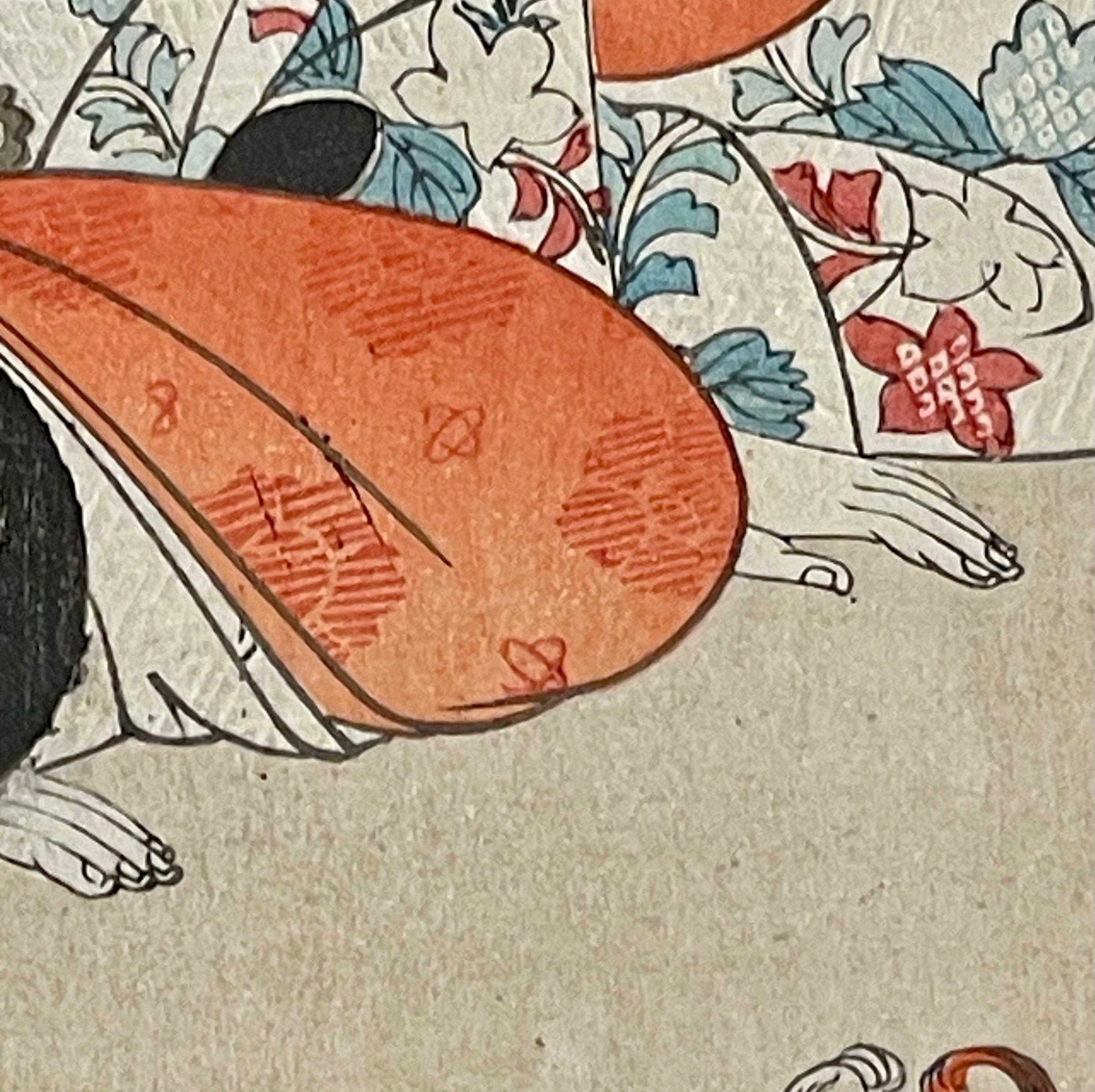 Pair Japanese Woodblock, Matted, Custom Ebony Frames For Sale 4