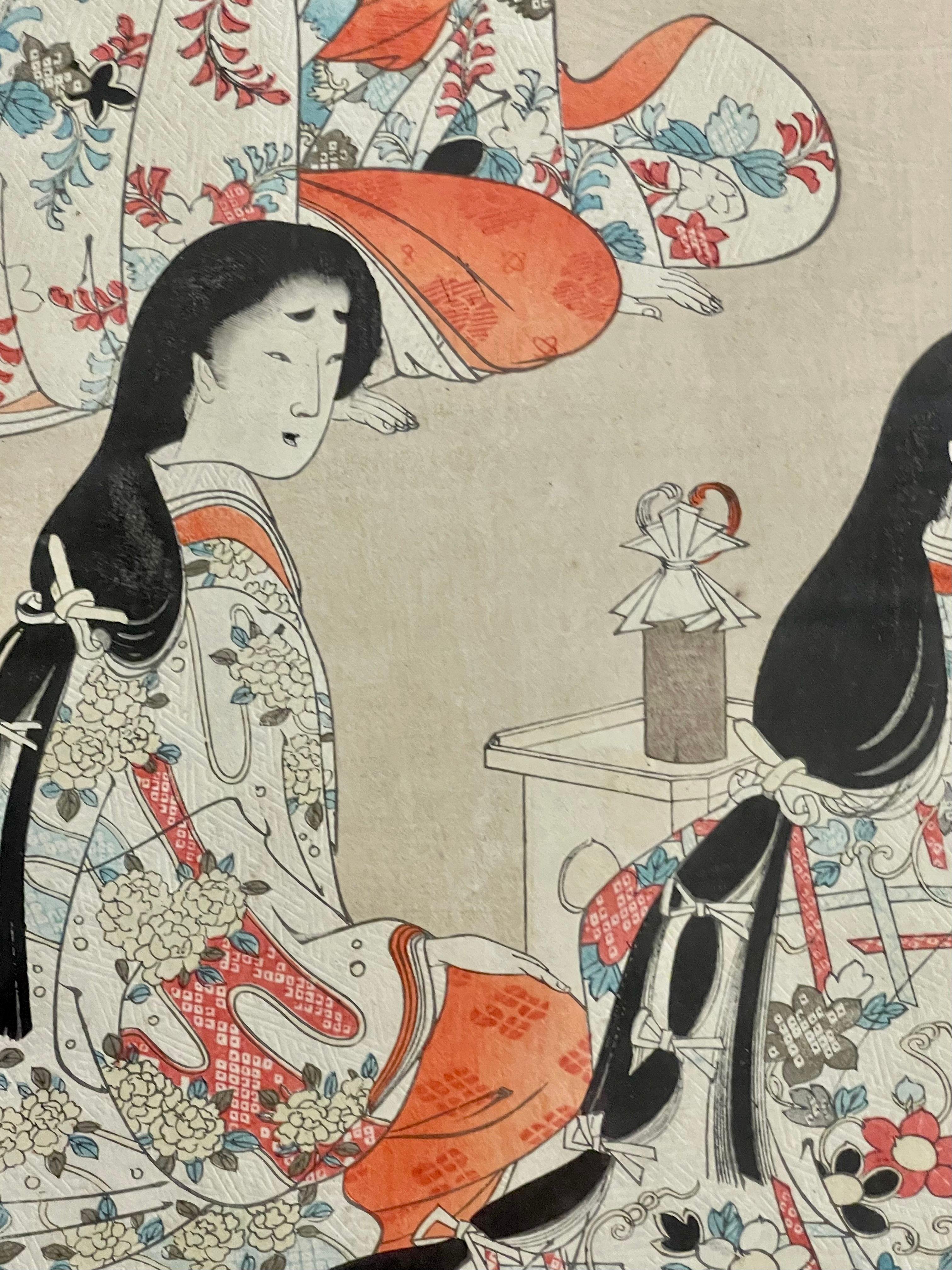 Pair Japanese Woodblock, Matted, Custom Ebony Frames For Sale 5