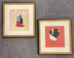 Pair of Japanese Woodblocks Custom Frames Signed