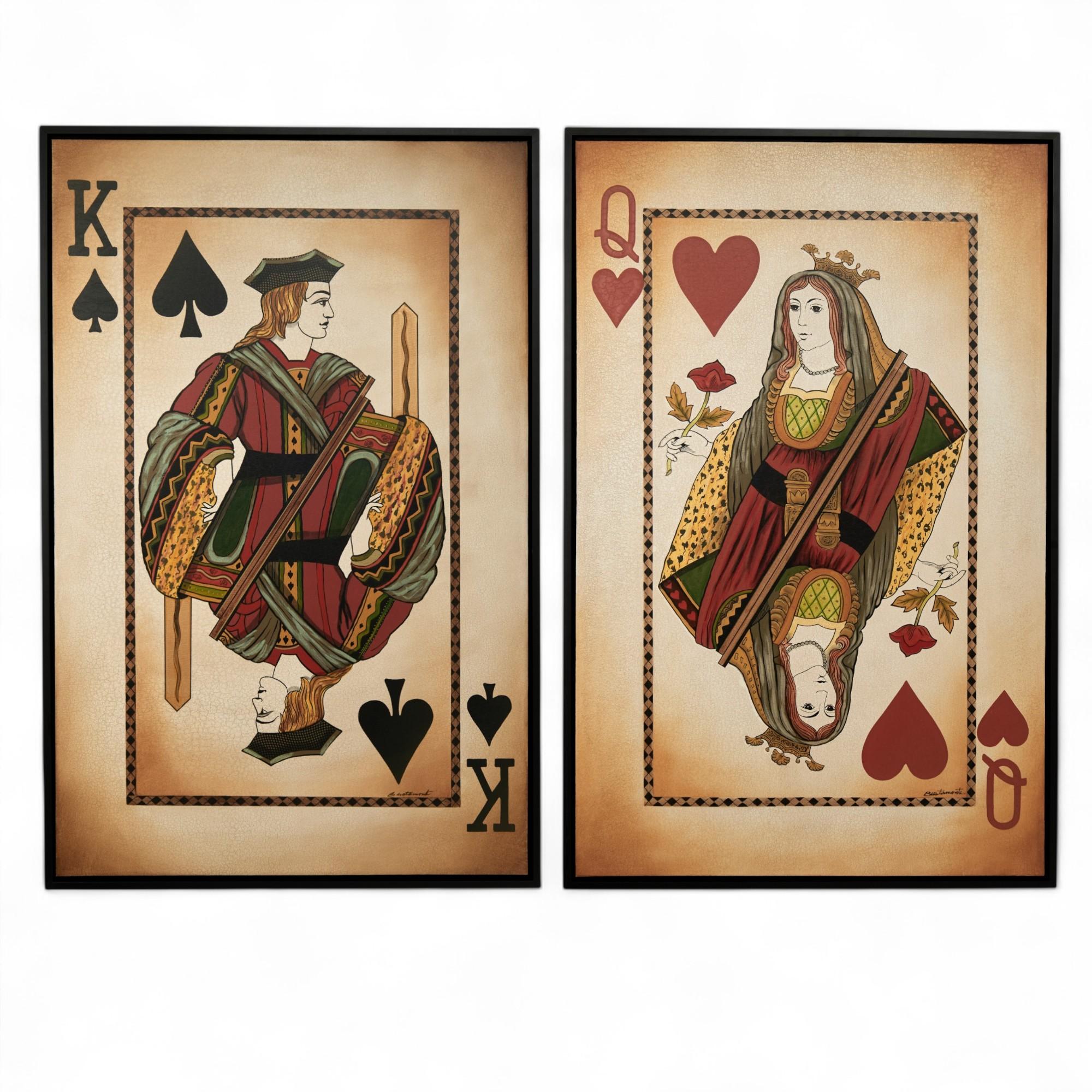 Figurative Print Unknown - Paire de grands tirages vintage de cartes à jouer du roi et de la reine