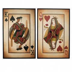 Paire de grands tirages vintage de cartes à jouer du roi et de la reine