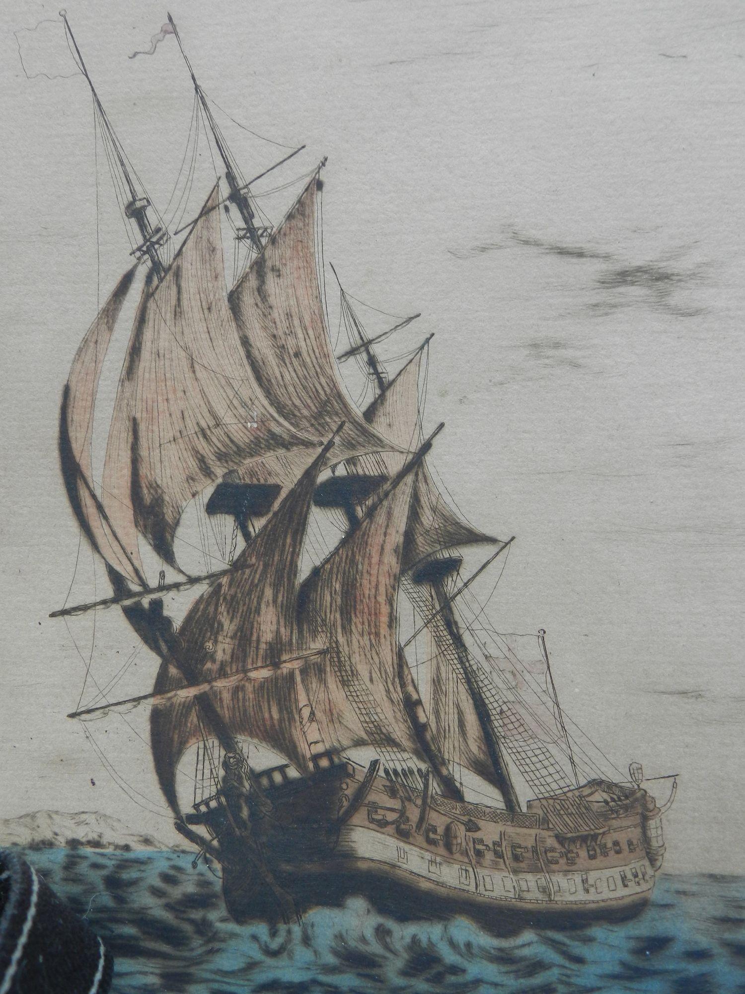Paar Schiffsgravuren, von der Künstlerin signiert, frühes 20. Jahrhundert im Angebot 9
