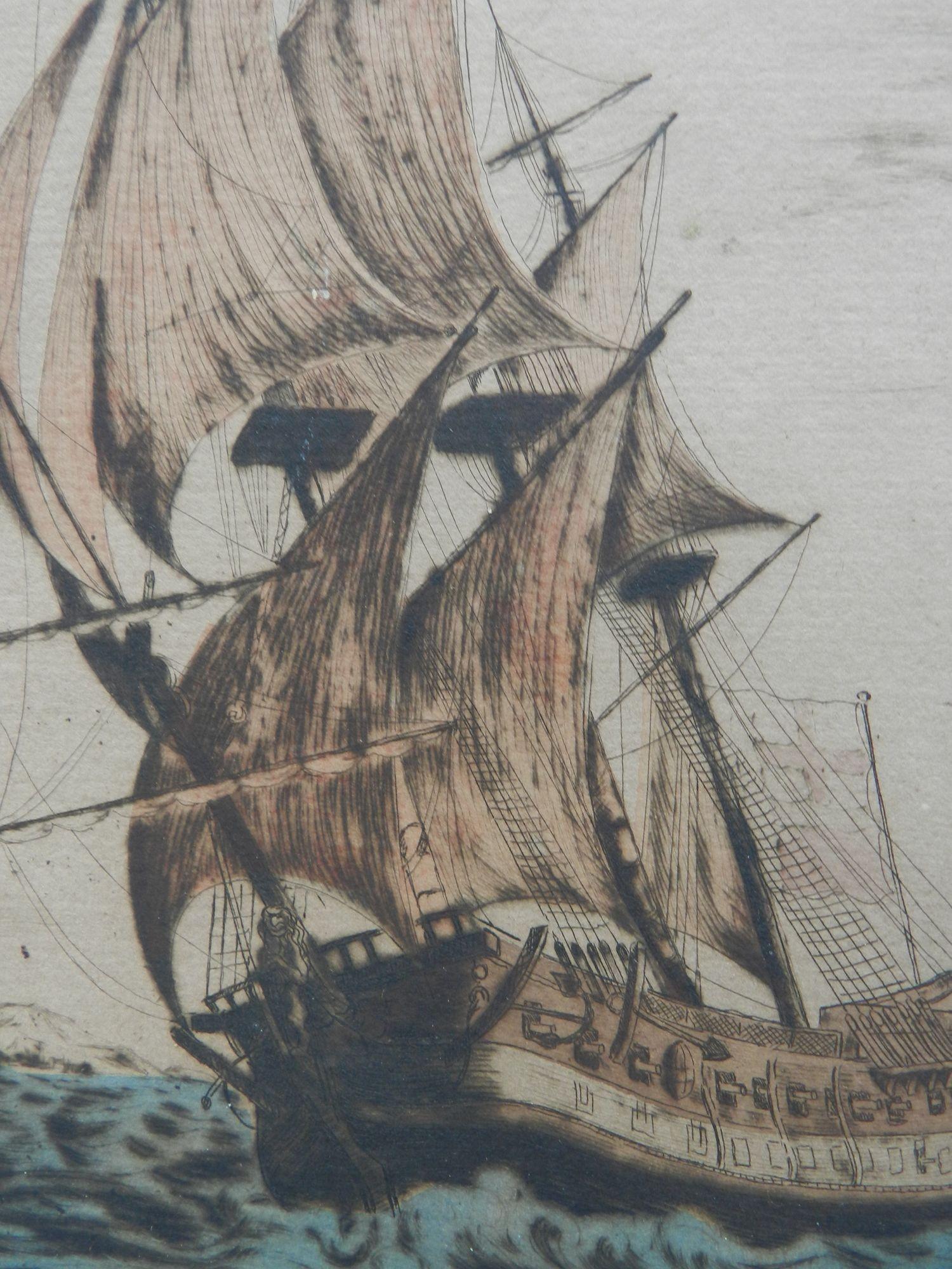 Paar Schiffsgravuren, von der Künstlerin signiert, frühes 20. Jahrhundert im Angebot 11