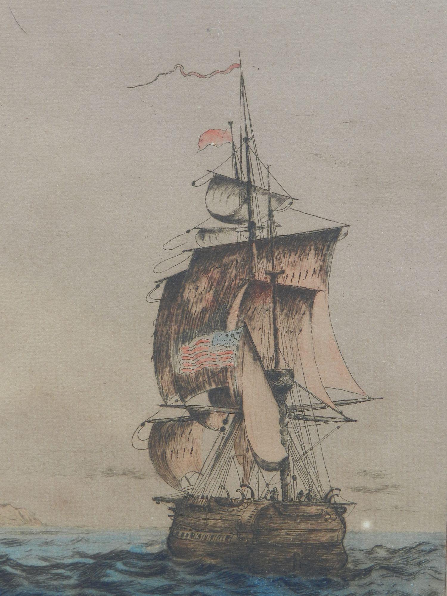 Paar Schiffsgravuren, von der Künstlerin signiert, frühes 20. Jahrhundert im Angebot 1