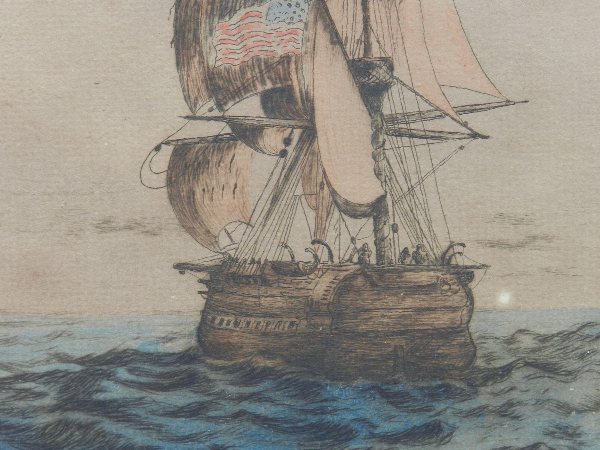 Paar Schiffsgravuren, von der Künstlerin signiert, frühes 20. Jahrhundert im Angebot 2