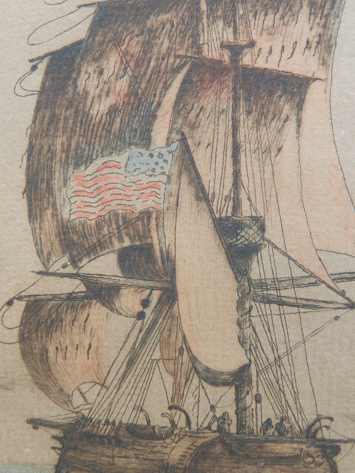 Paar Schiffsgravuren, von der Künstlerin signiert, frühes 20. Jahrhundert im Angebot 4