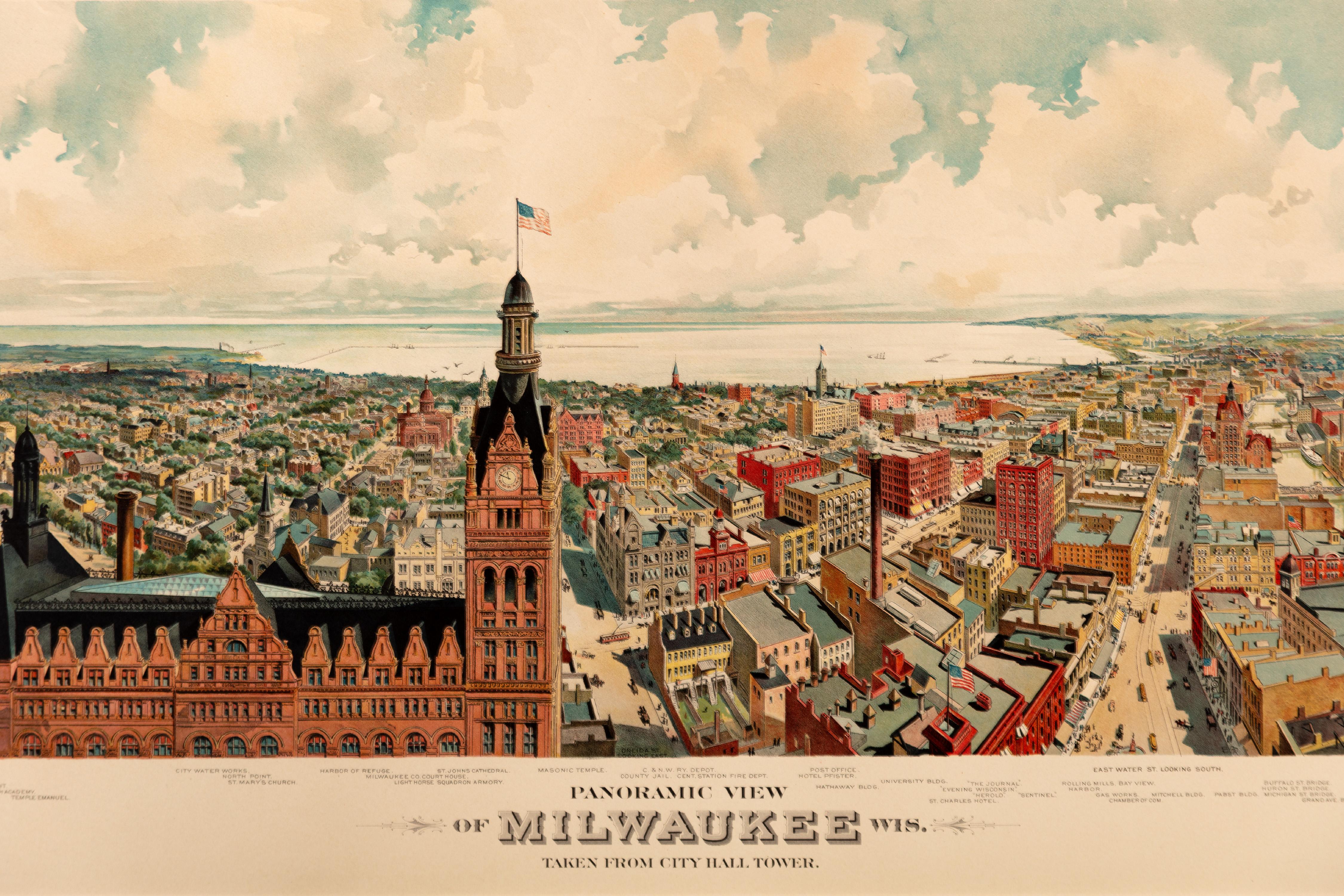 Panoramic View of Milwaukee Taken From City Hall Tower - Naturalistic Print by Unknown