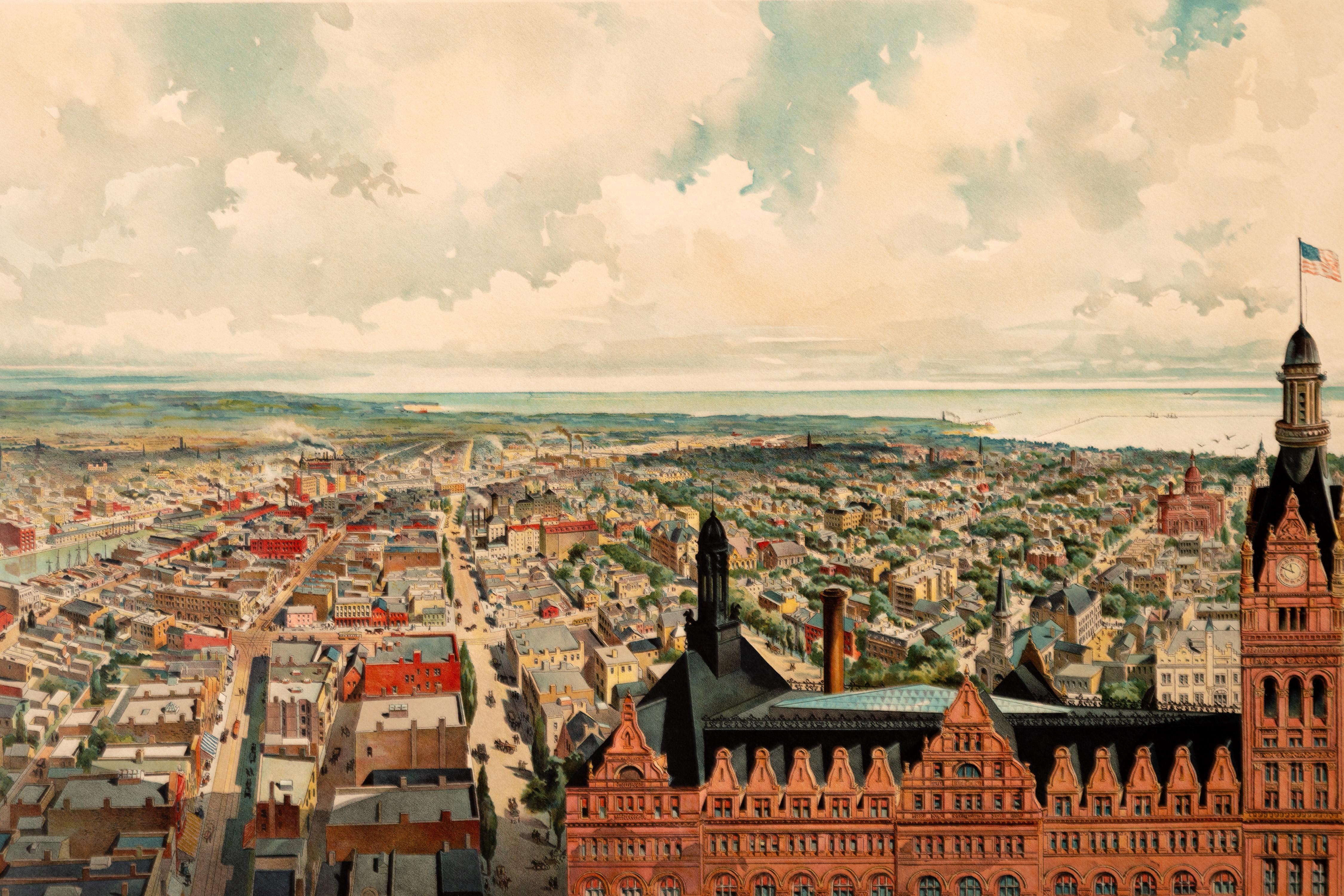 Panoramic View of Milwaukee Taken From City Hall Tower - Beige Landscape Print by Unknown