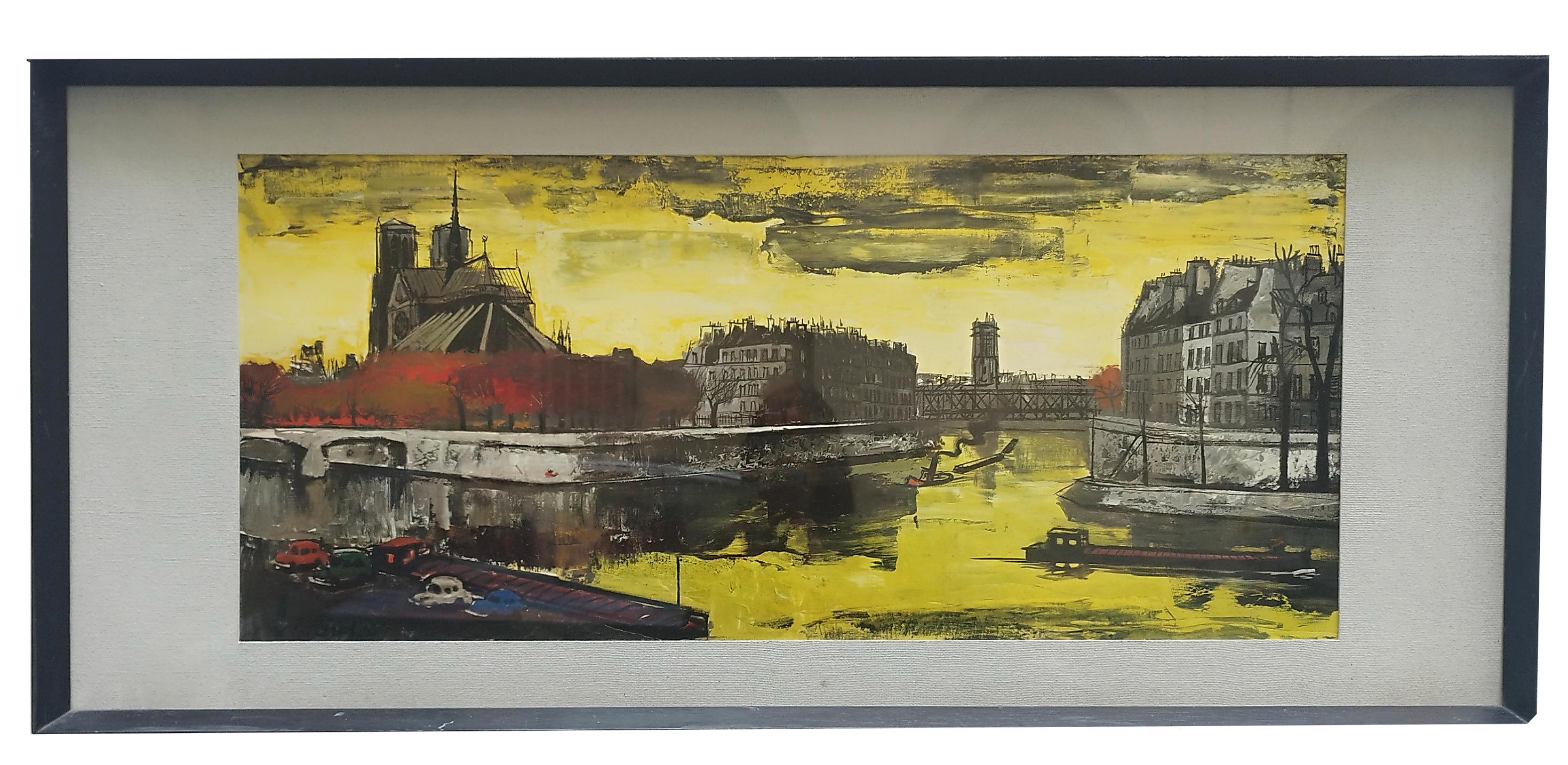 Unknown Landscape Print – Paris, Farbdruck mit Rahmen 1960er Jahre