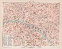 Paris, France. Carte ancienne Plan de ville Chromolithographie, circa 1895