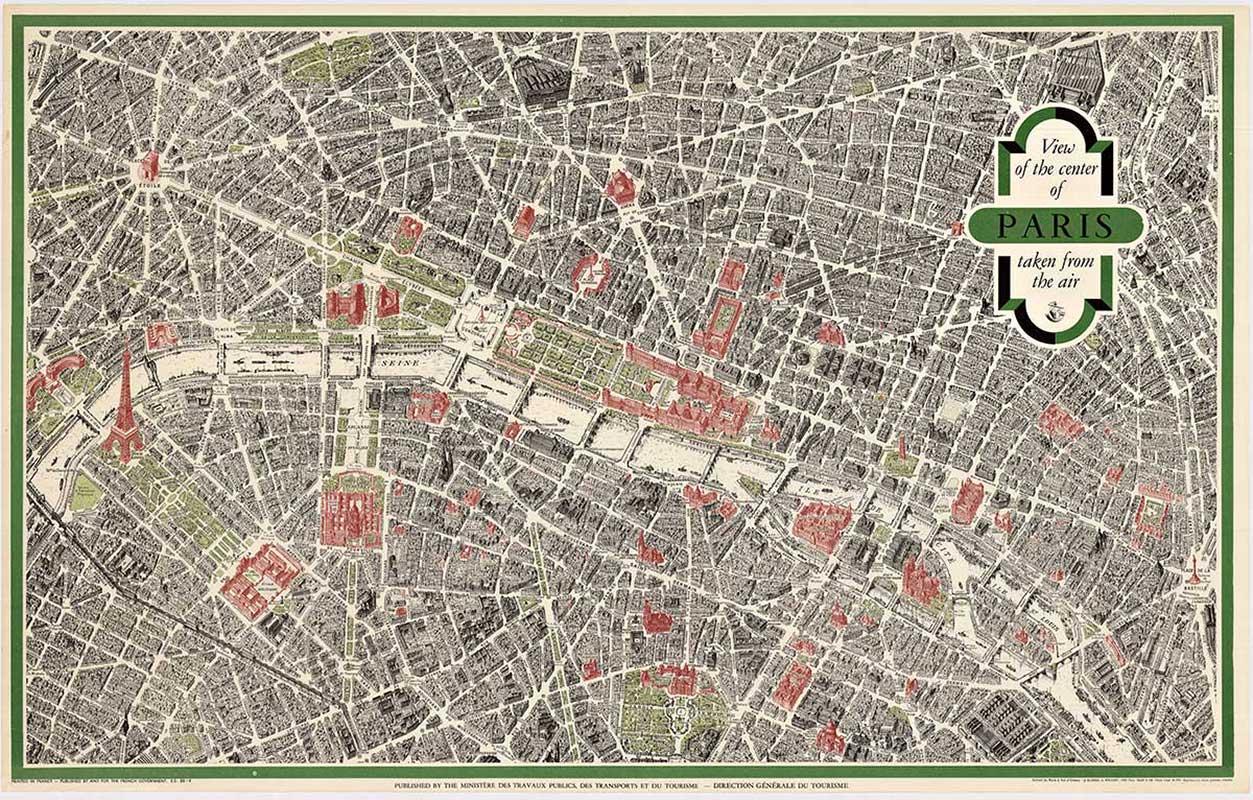 Unknown Landscape Print - PARIS (FRANCE) City Map original vintage poster