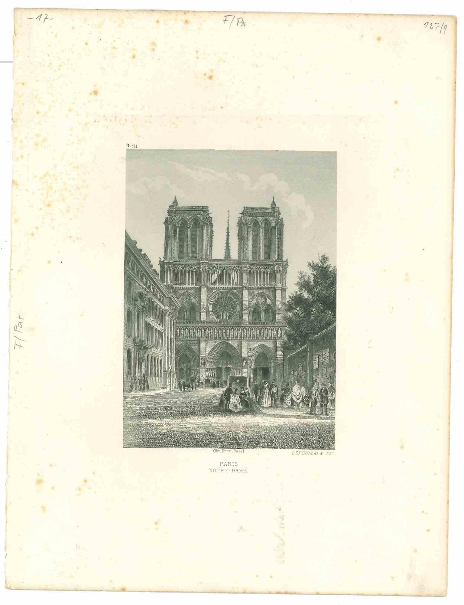 Unknown Figurative Print - Paris Notre-Dame - Original Lithograph - Mid-19th Century