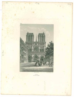 Antique Paris Notre-Dame - Original Lithograph - Mid-19th Century