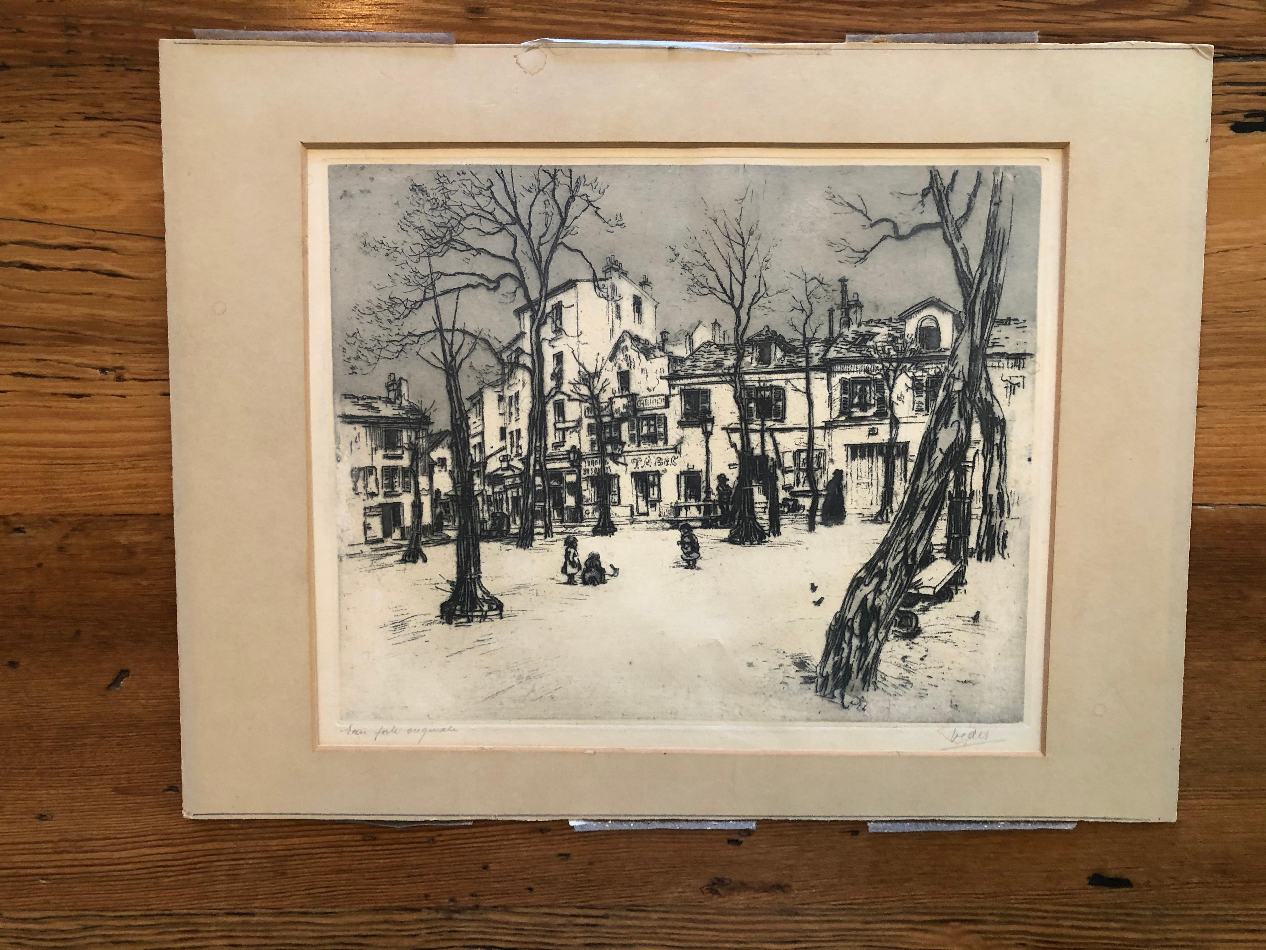 Pariser Park Radierung – Print von Unknown