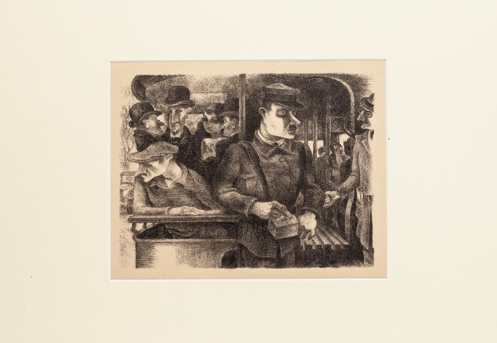 Passengers - Original Litograph by German Expressionist - 1930s - Print by Unknown
