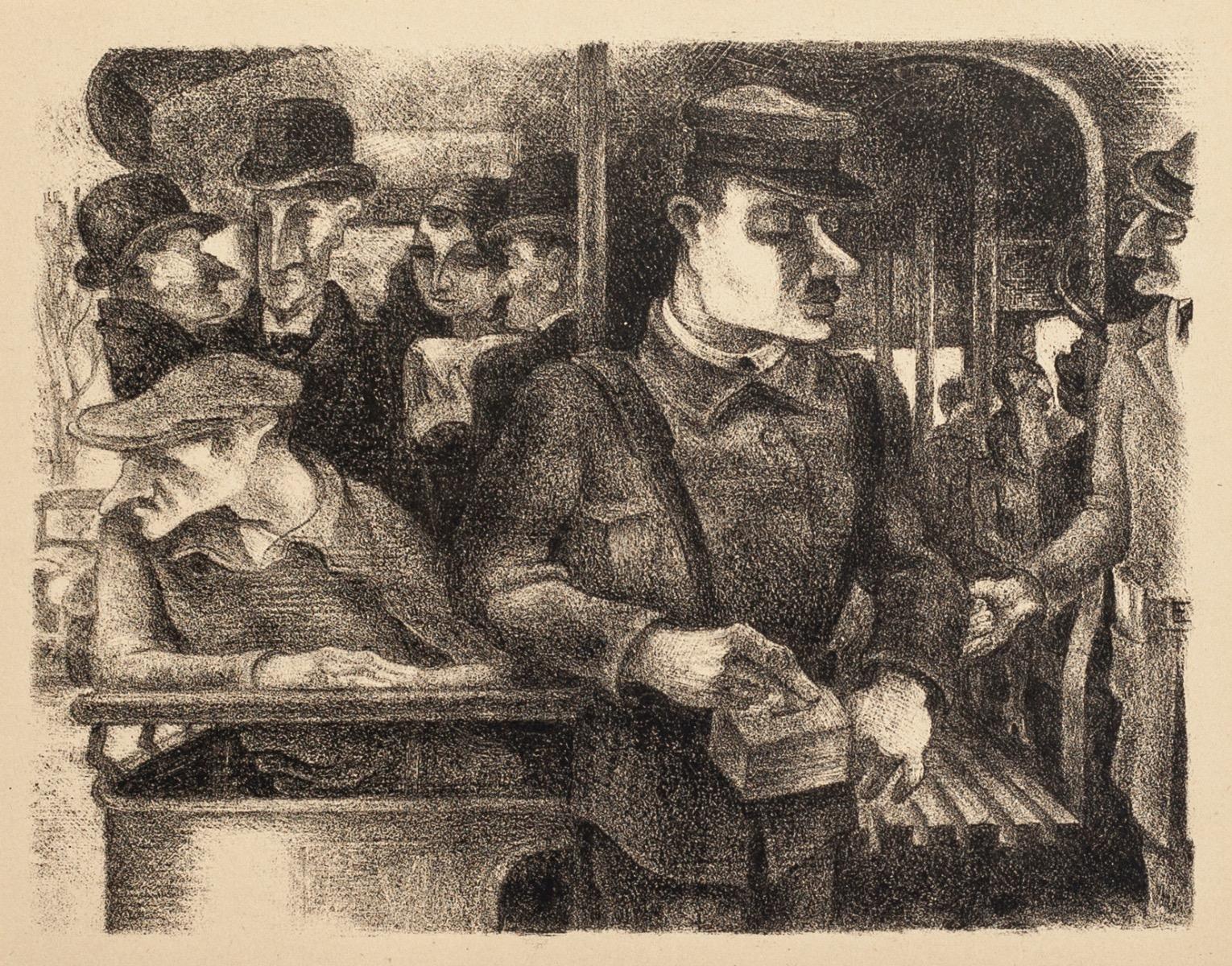 Unknown Figurative Print - Passengers - Original Litograph by German Expressionist - 1930s
