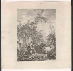 Antique Pastoral Scene - Original Etching - 18th Century