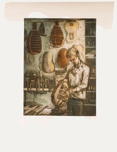 Pat Mallinson (1930-2008) - Gravure du XXe siècle, Christopher Challen au travail