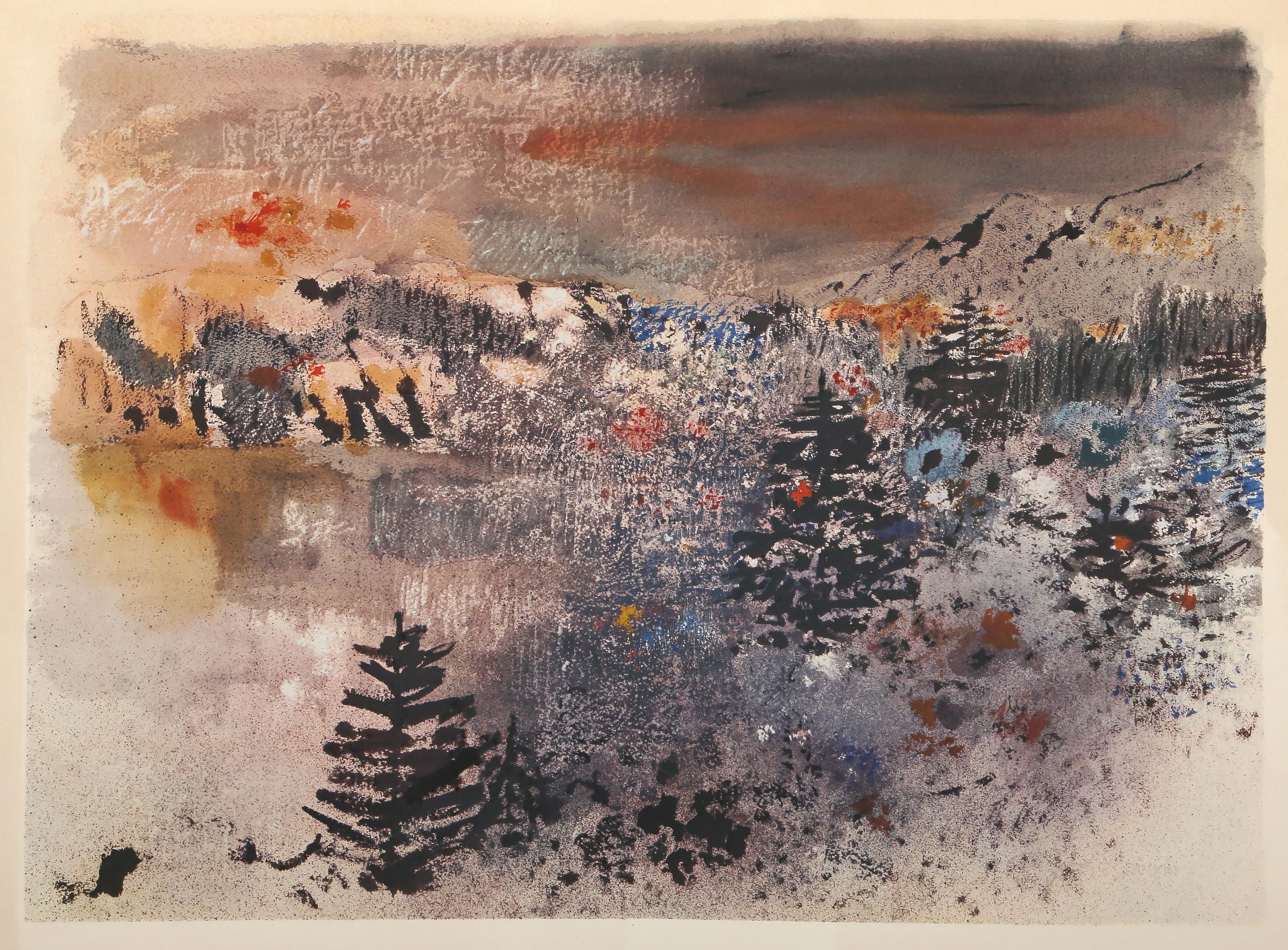 Paysage, Impressionist Lithograph by Jean-Marie Picard