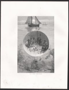 Pearl Fishery, Torres Straits, antique 1880s diving wood-engraving