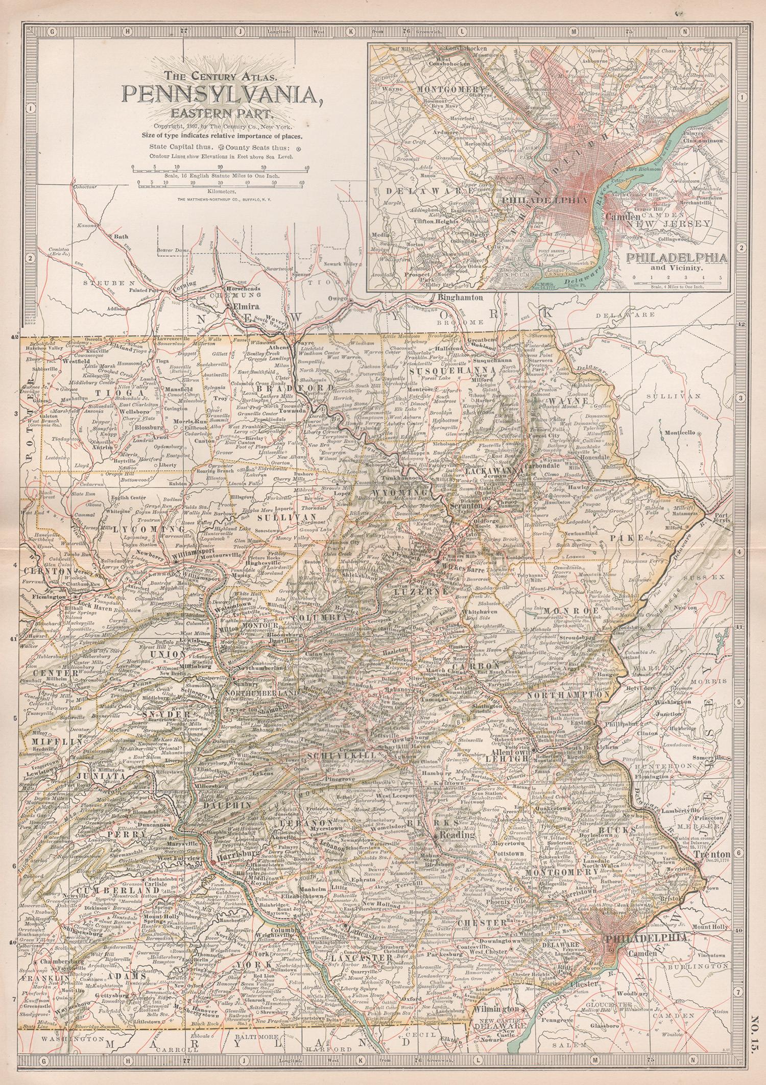 Unknown Print – Pennsylvania, östlicher Teil. USA. Atlas-Statue antike Landkarte aus dem Jahrhundert