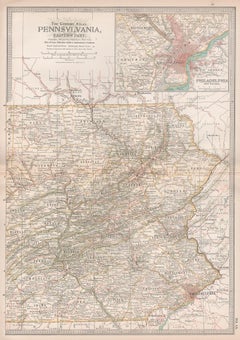 Pennsylvanie, partie orientale. USA. Carte ancienne de l'État d'Atlas du siècle dernier