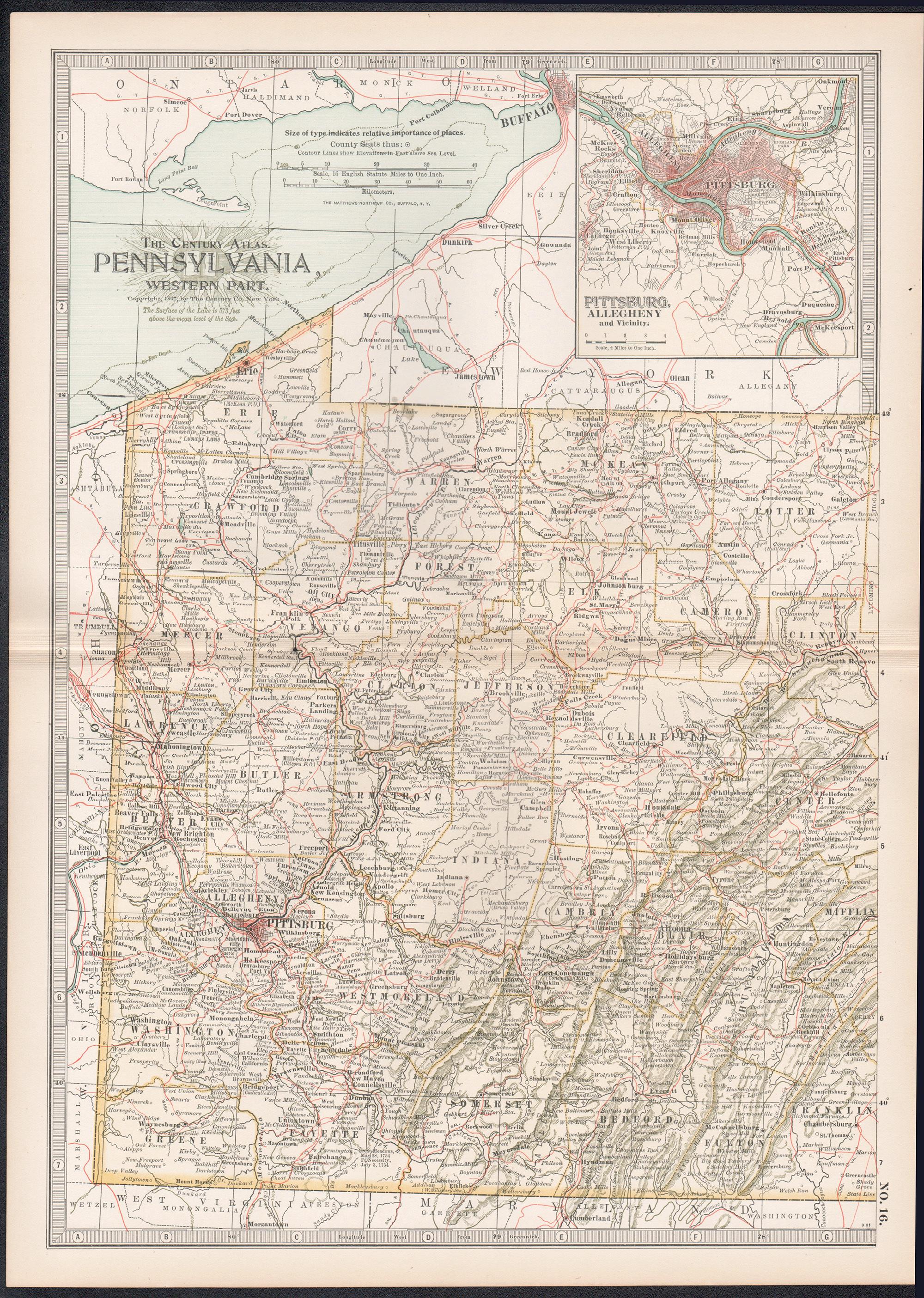 Pennsylvania, parte occidentale. Atlante degli Stati Uniti d'America mappa antica d'epoca - Print di Unknown