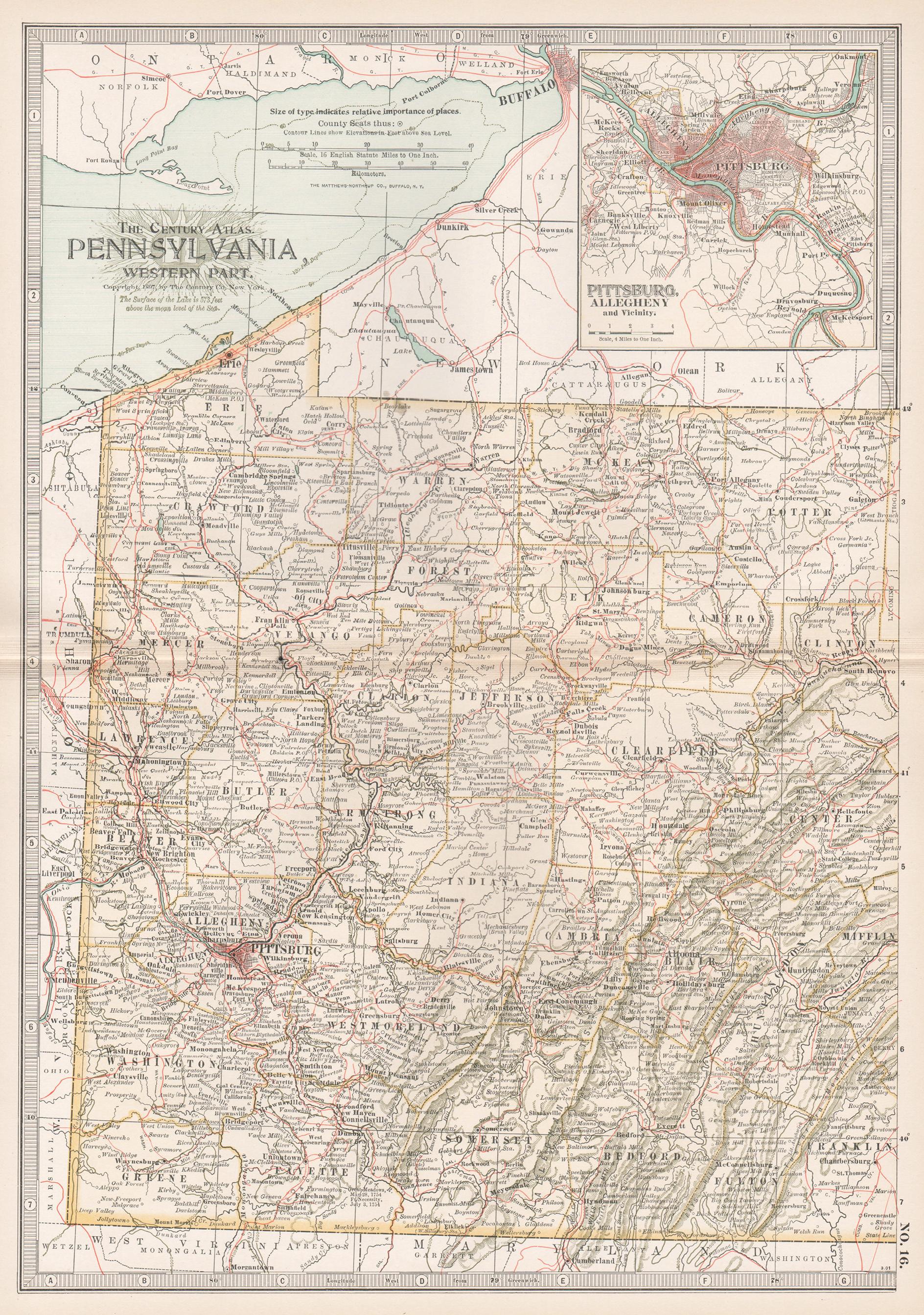 Print di Unknown - Pennsylvania, parte occidentale. Atlante degli Stati Uniti d'America mappa antica d'epoca