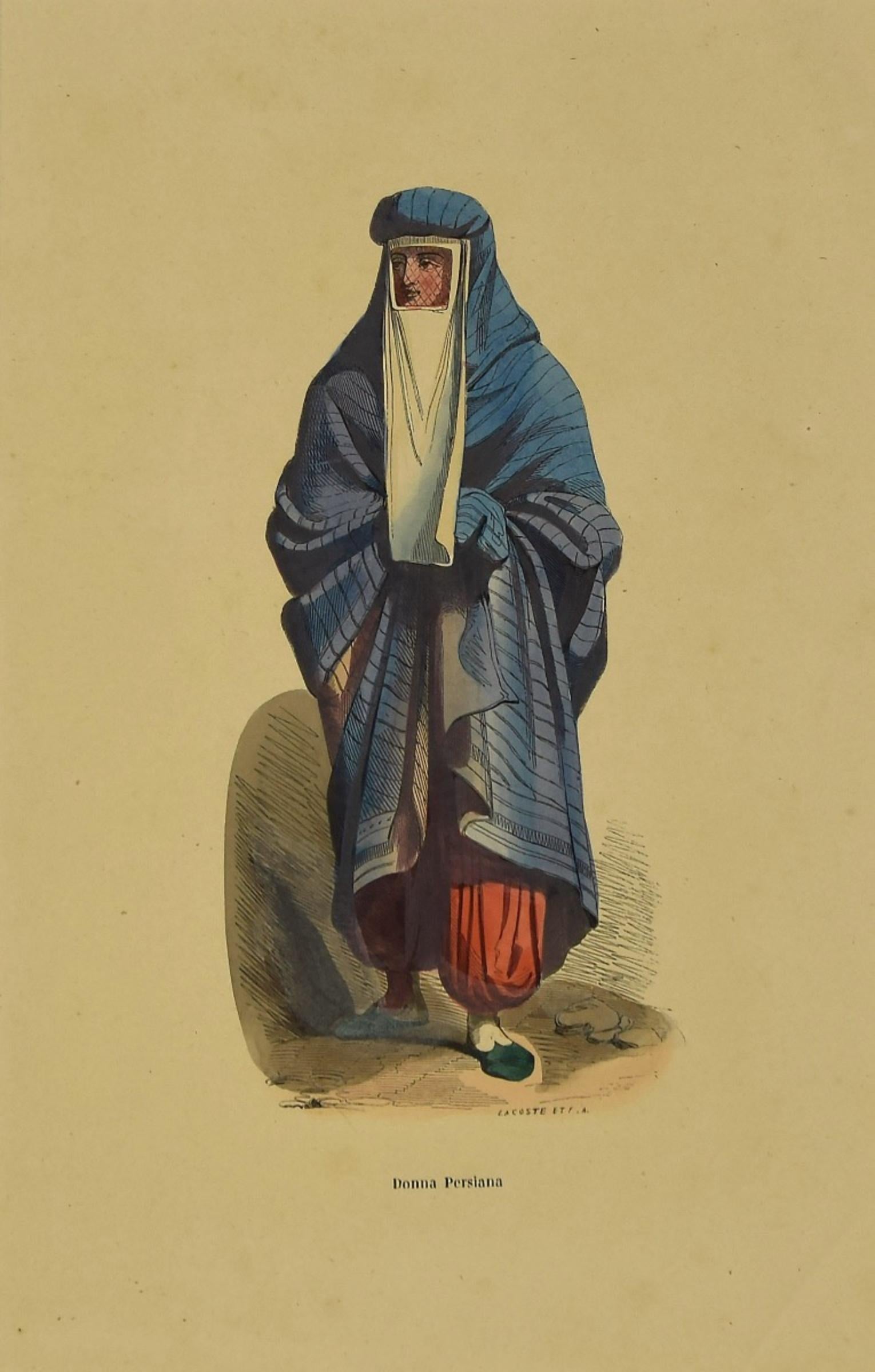 Unknown Portrait Print - Persian Woman - Original Lithograph - 1851 ca