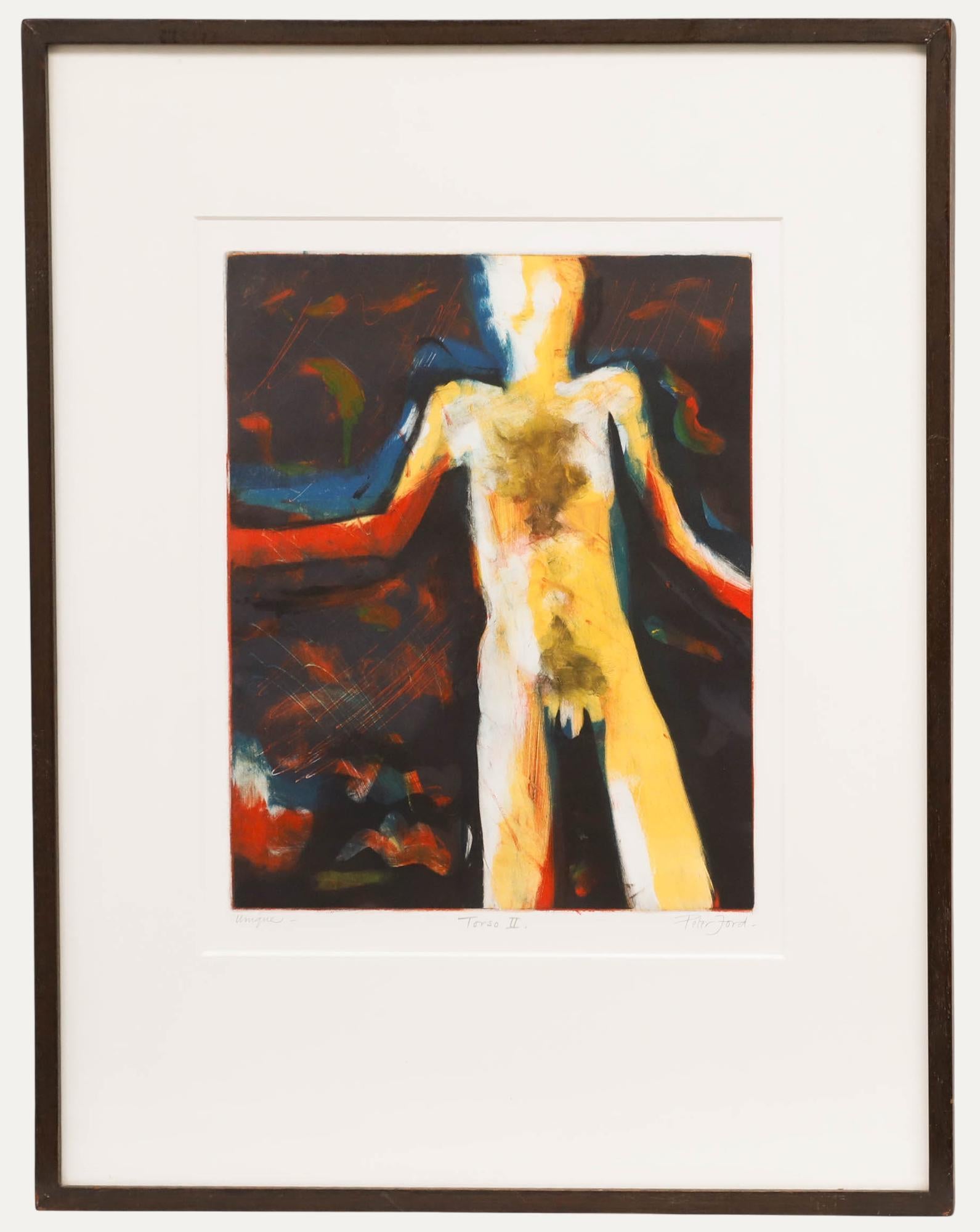 Unknown Nude Print – Gerahmte Monotypie des 20. Jahrhunderts von Peter Ford RE RWA (geb. 1937) – Torso II