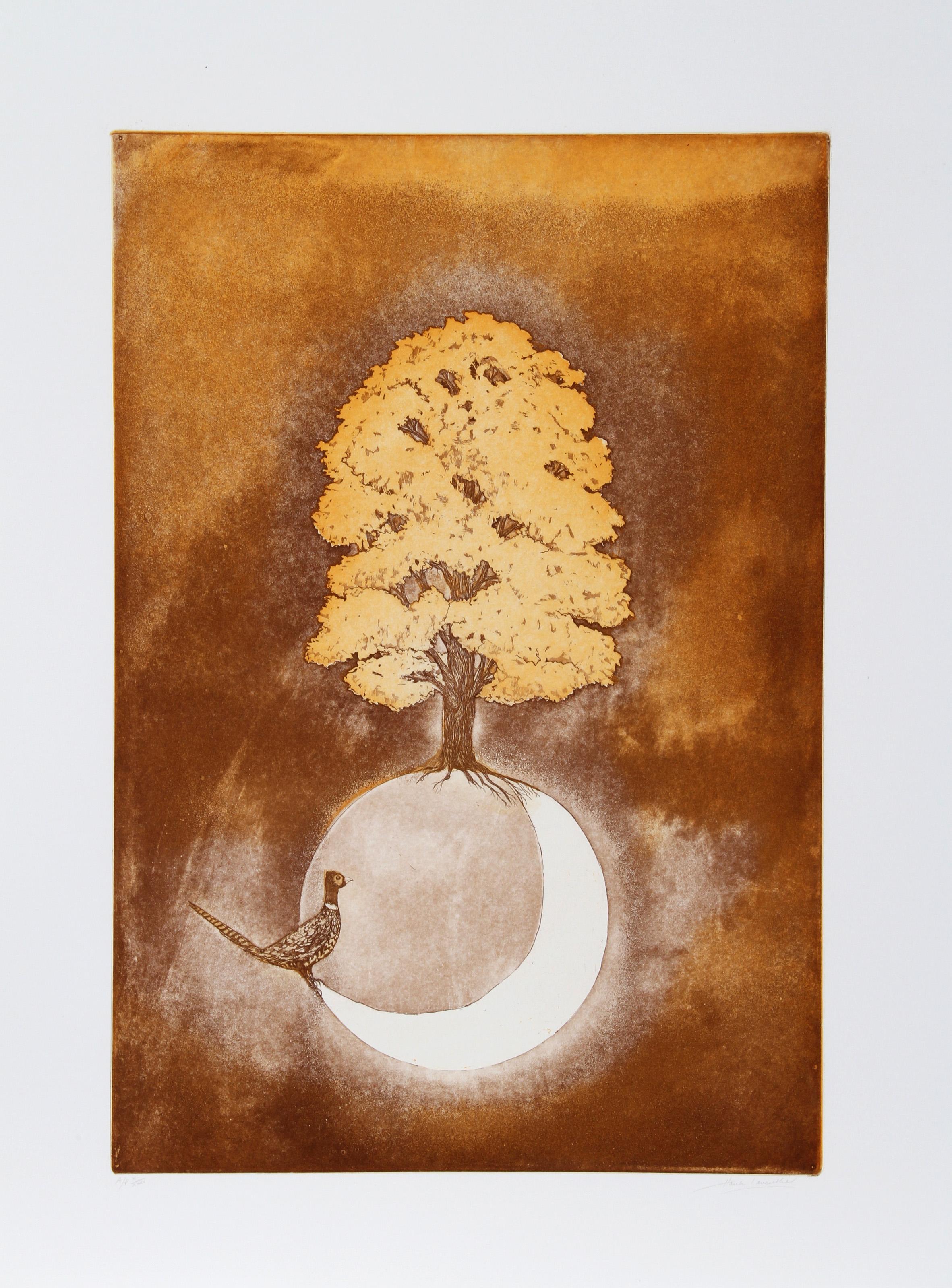 Hank Laventhol, estadounidense (1927 - 2001) - Faisán y Árbol, Año:  hacia 1980, Medio:  Aguafuerte, firmado y numerado a lápiz, Edición:  300, AP XXXV, Tamaño de la imagen:  24 x 16 pulgadas, Tamaño:  76,2 cm x 55,88 cm (30 pulg. x 22 pulg.)