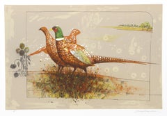 Faisanes, litografía realista americana de Allan Mardon
