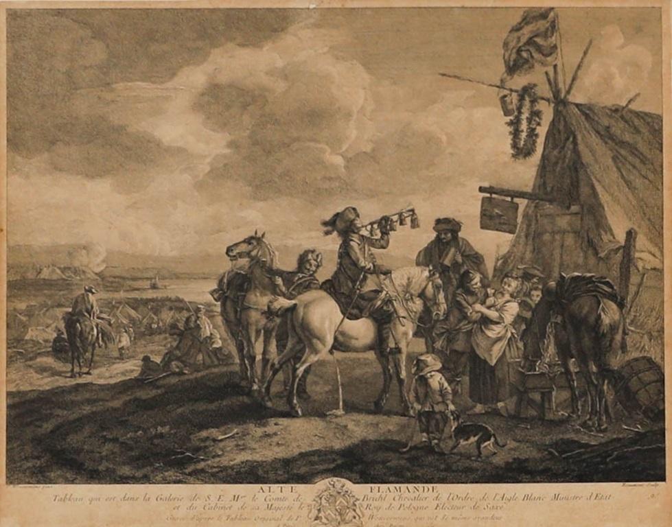Pierre François Beaumont (1719-1777) - Engraving, Cavalry at a Sutler's Booth - Print by Unknown