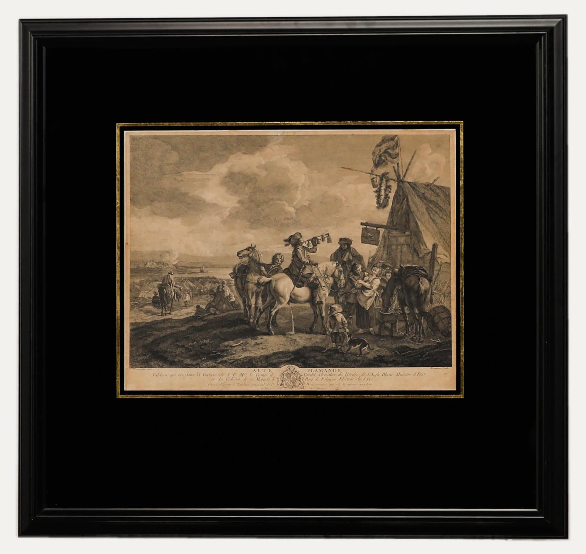 Unknown Figurative Print - Pierre François Beaumont (1719-1777) - Engraving, Cavalry at a Sutler's Booth