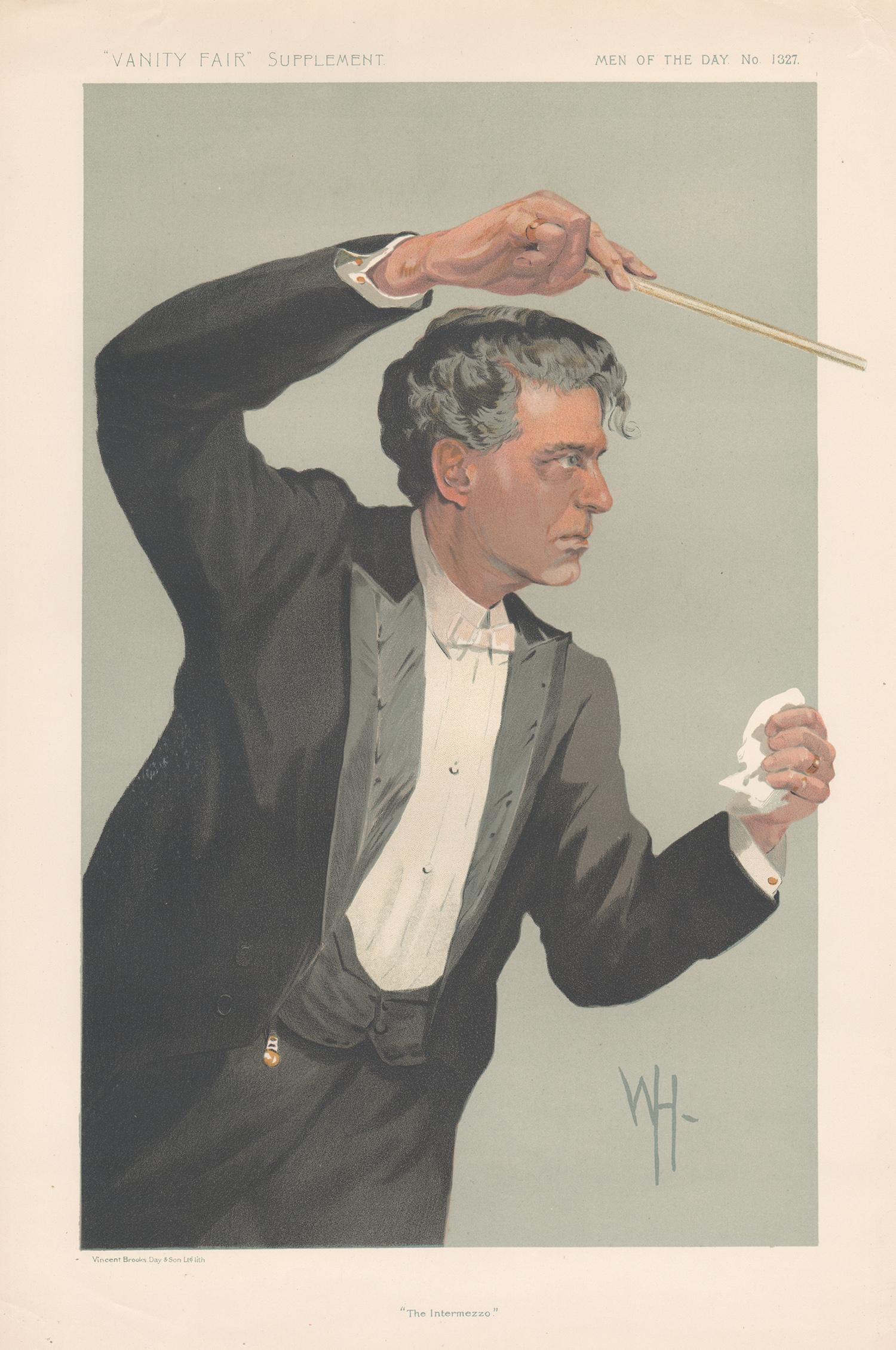 Unknown Portrait Print - Pietro Mascagni, Vanity Fair music portrait chromolithograph, 1912