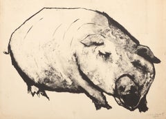 Vintage Pig, Surrealist Lithograph by Aubrey Schwartz