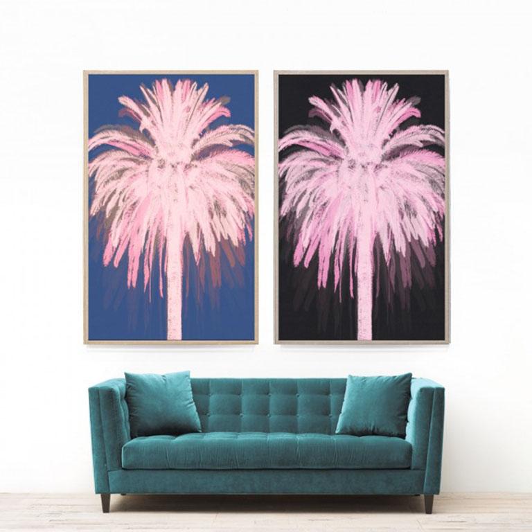 Pink and Blue Palm, acrylic box, framed - Print by Unknown