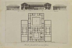 Plan et façade d'une maison grecque - Lithographie - 1862