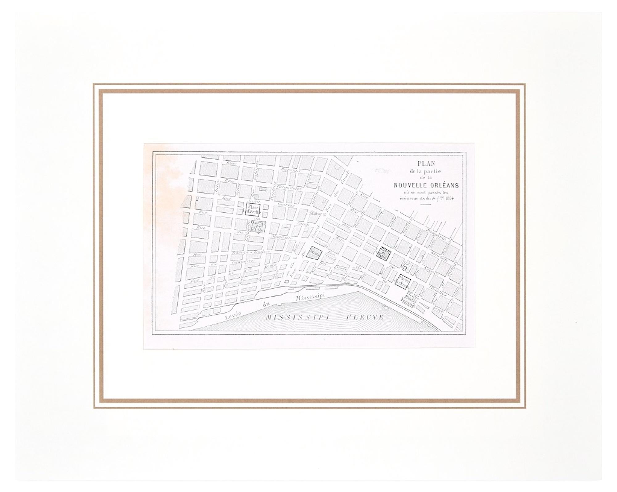 Plan de la Nouvelle Orléans - Original Lithograph - 1880 - Print by Unknown