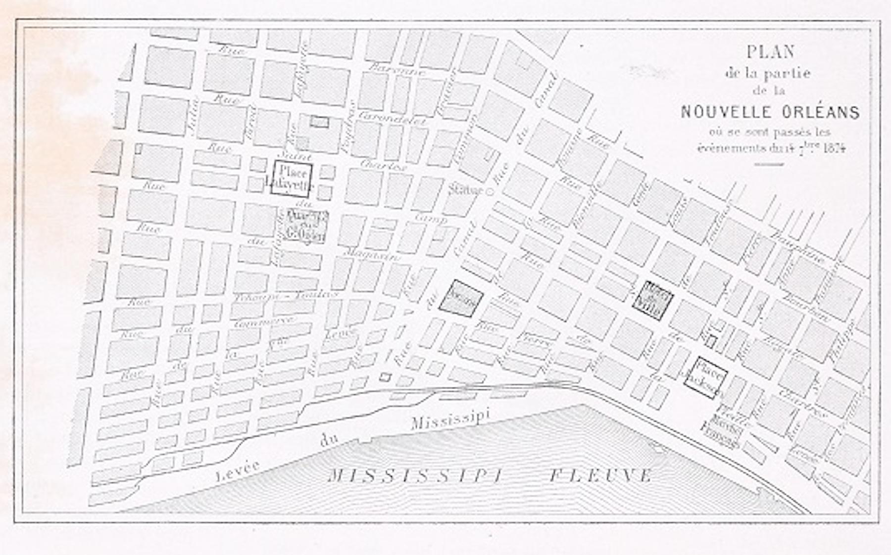 Plan de la Nouvelle Orléans - Lithographie originale - 1880